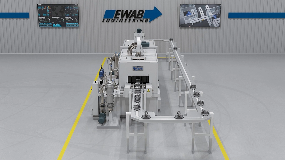 Industrial wash connected to EWAB conveyor line