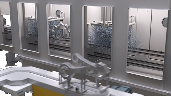 Washing machine and pallet conveyor system